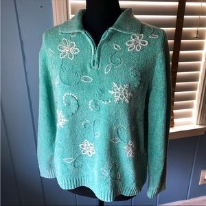 Vintage 1980s Chenille Quarter Zip Sweater